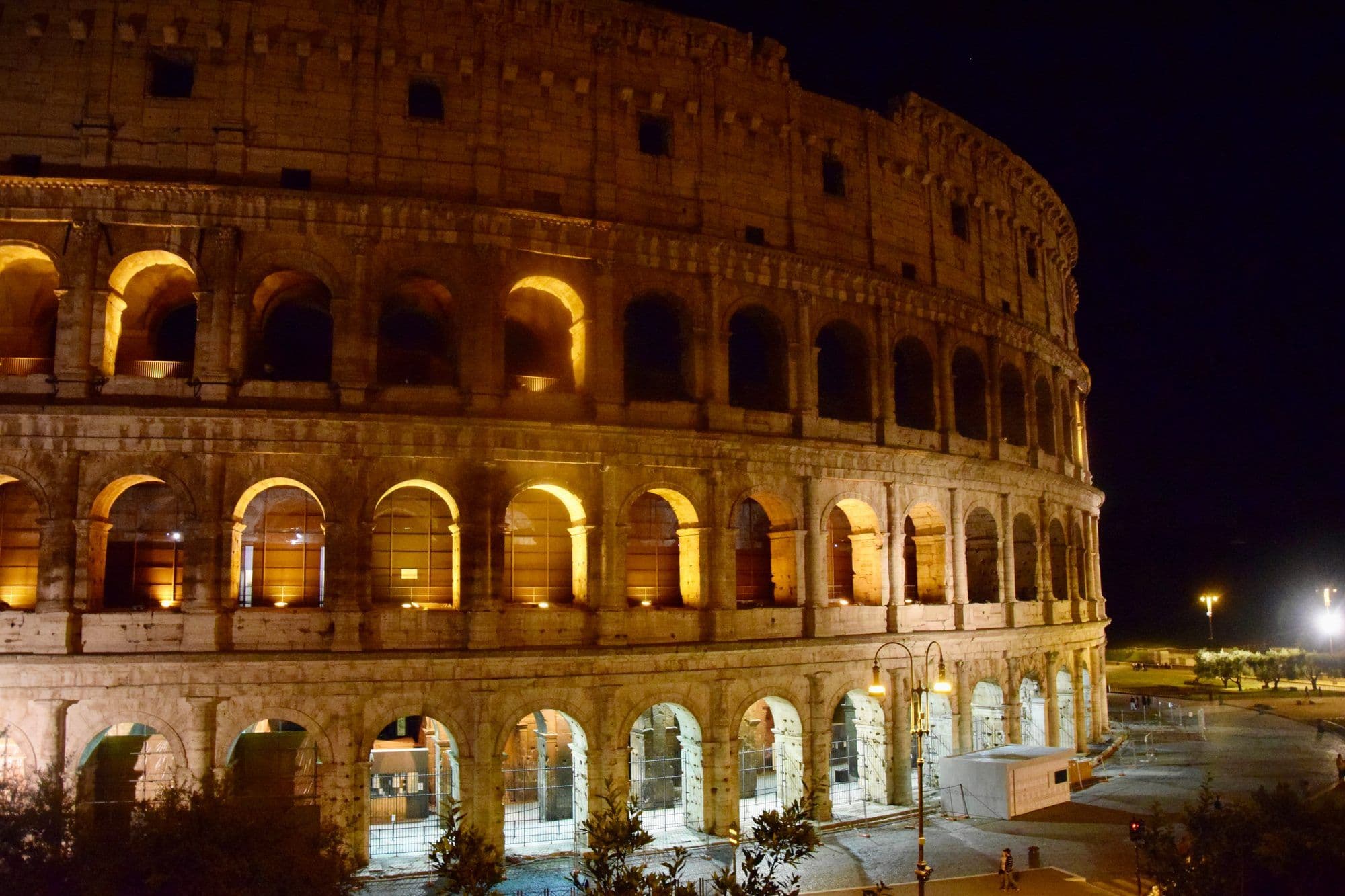 The Colosseum exterior lit at night
